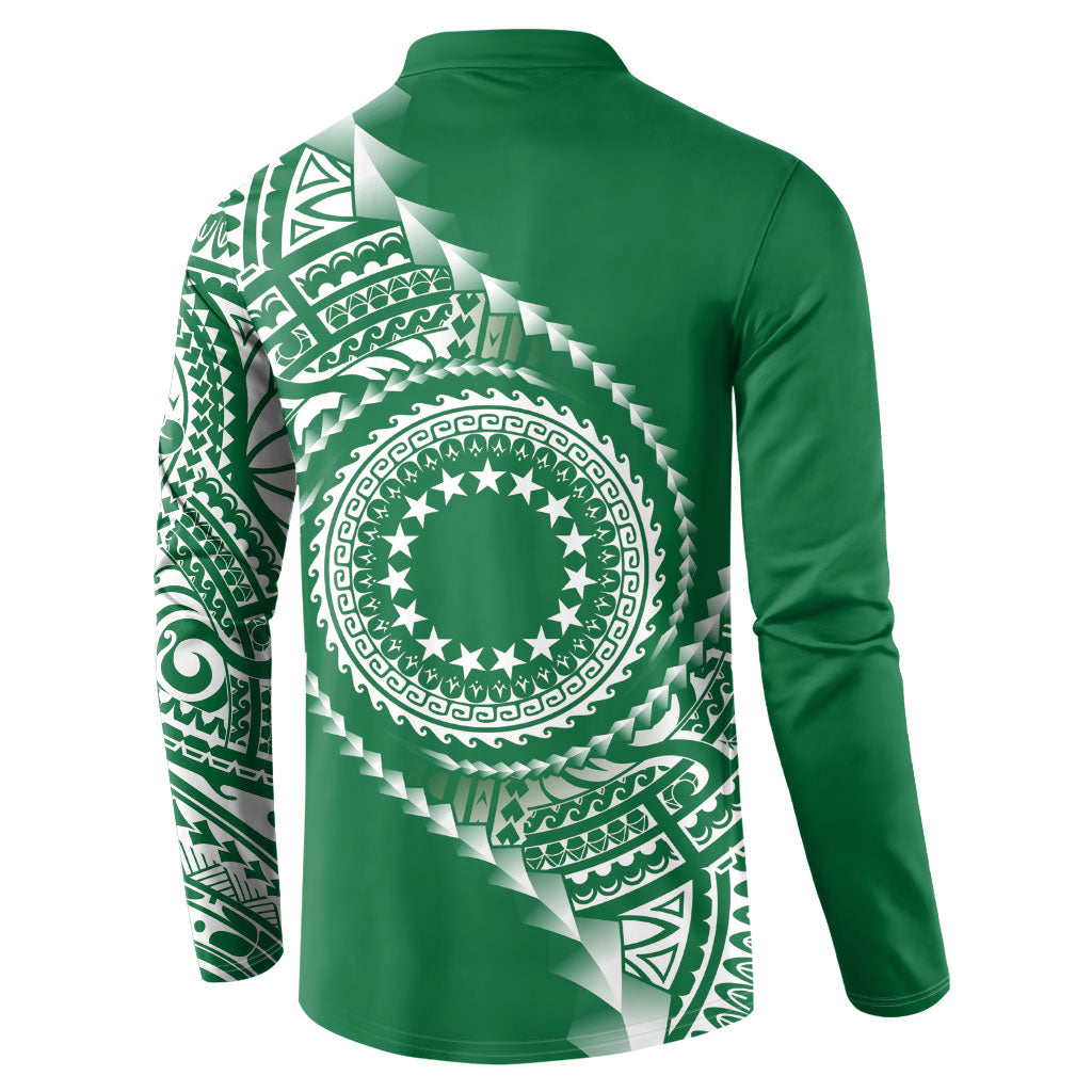Cook Islands Gospel Day Button Sweatshirt Green Tribal Curves LT05 - Polynesian Pride