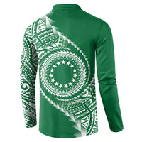 Cook Islands Gospel Day Button Sweatshirt Green Tribal Curves LT05 - Polynesian Pride