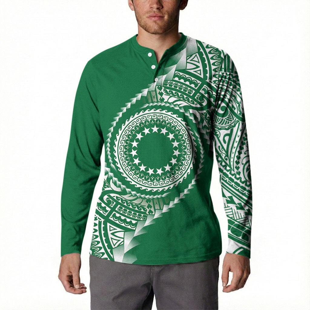 Cook Islands Gospel Day Button Sweatshirt Green Tribal Curves LT05 - Polynesian Pride