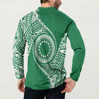 Cook Islands Gospel Day Button Sweatshirt Green Tribal Curves LT05 - Polynesian Pride