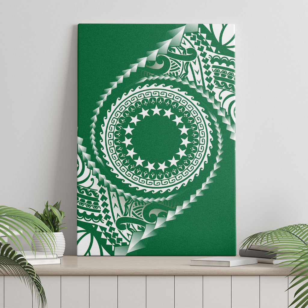 Cook Islands Gospel Day Canvas Wall Art Green Tribal Curves LT05 - Polynesian Pride