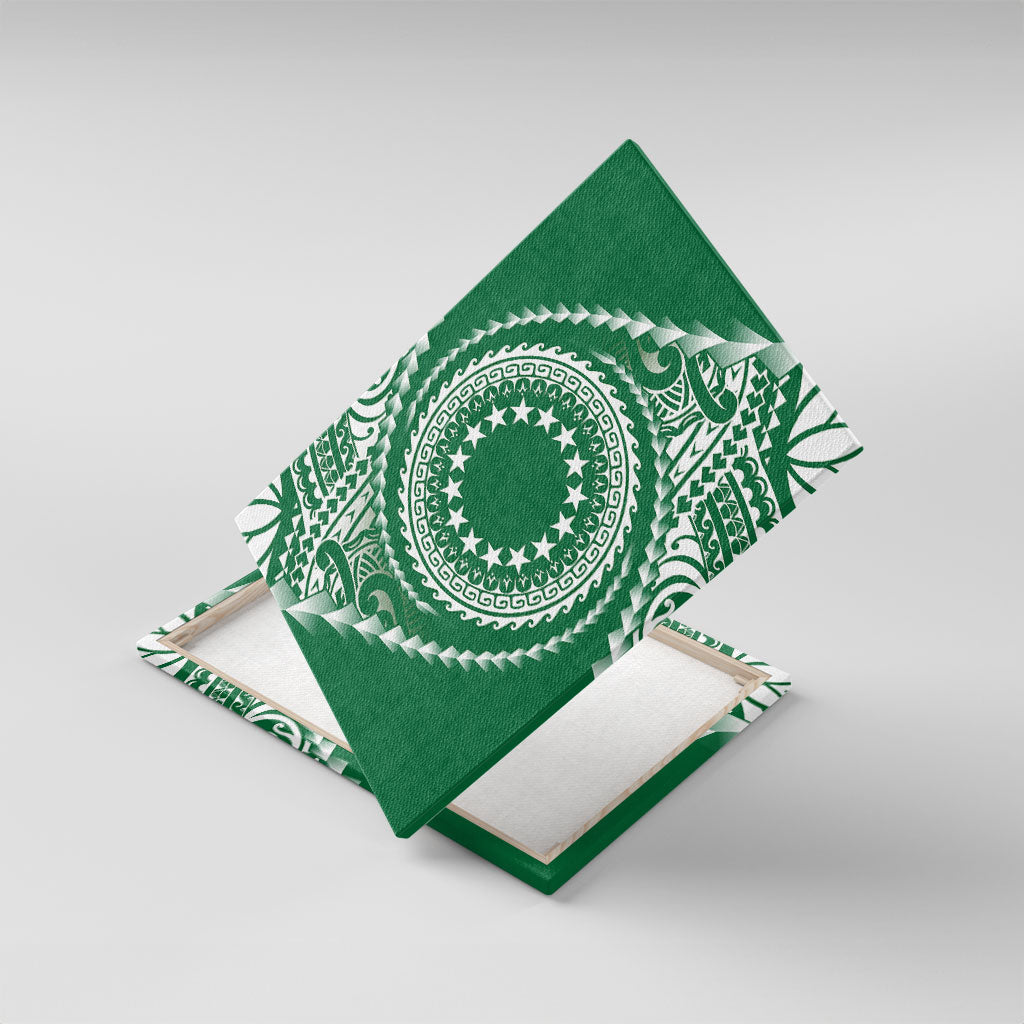Cook Islands Gospel Day Canvas Wall Art Green Tribal Curves LT05 With Frame Green - Polynesian Pride