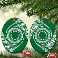 Cook Islands Gospel Day Ceramic Ornament Green Tribal Curves LT05 Oval Green - Polynesian Pride