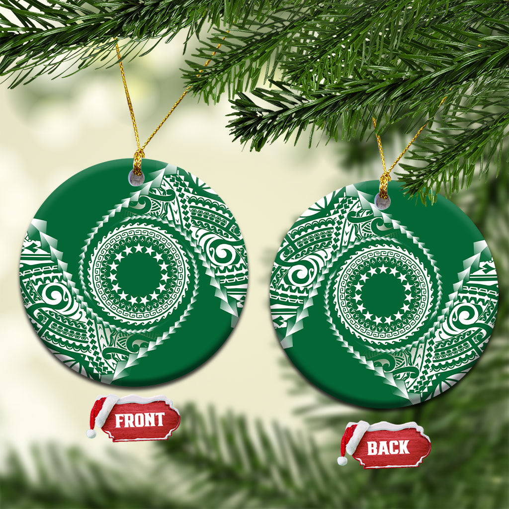 Cook Islands Gospel Day Ceramic Ornament Green Tribal Curves LT05 Circle Green - Polynesian Pride