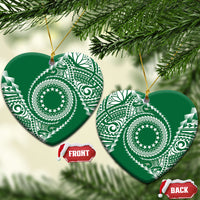 Cook Islands Gospel Day Ceramic Ornament Green Tribal Curves LT05 Heart Green - Polynesian Pride