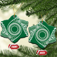 Cook Islands Gospel Day Ceramic Ornament Green Tribal Curves LT05 Snow Flake Green - Polynesian Pride