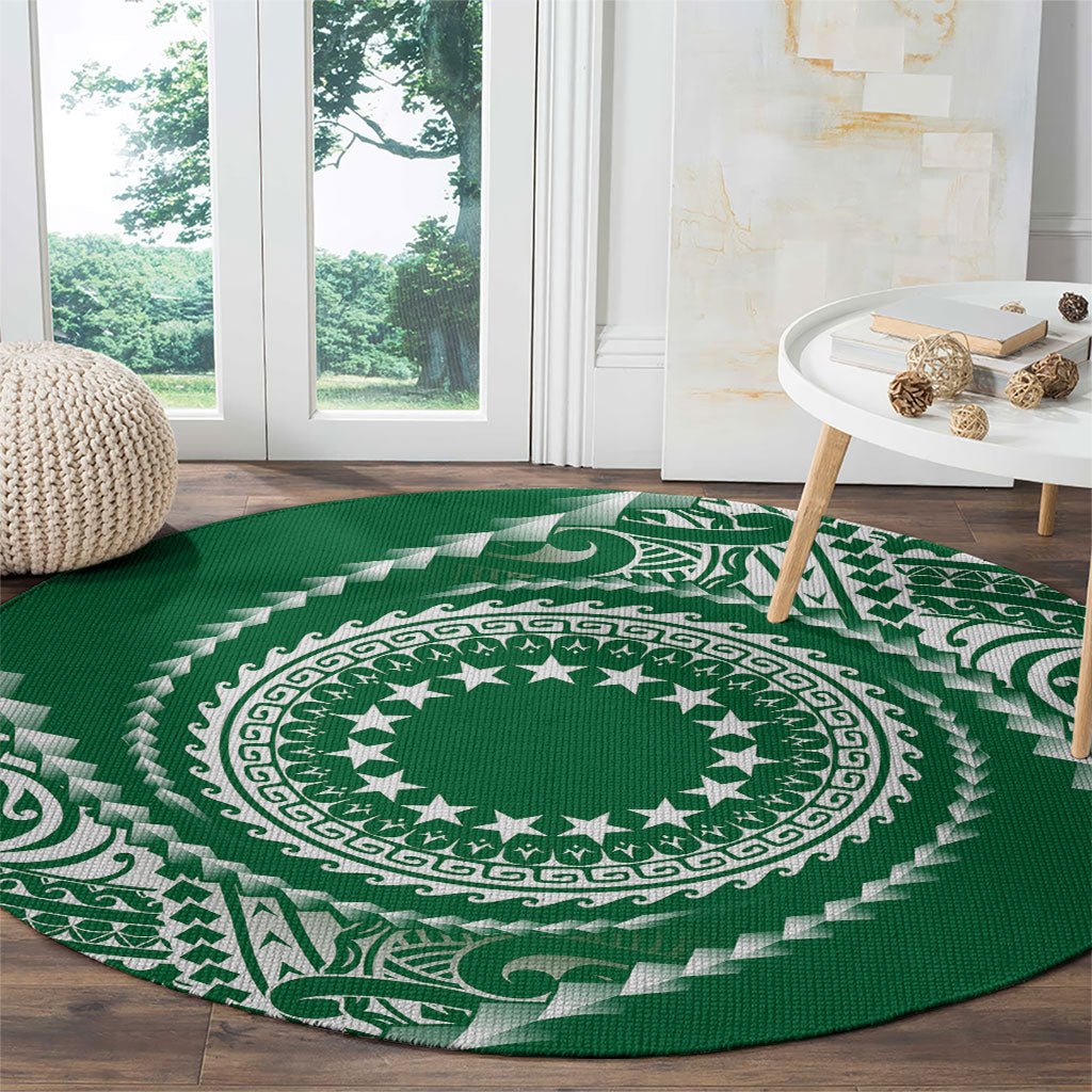 Cook Islands Gospel Day Round Carpet Green Tribal Curves LT05 - Polynesian Pride