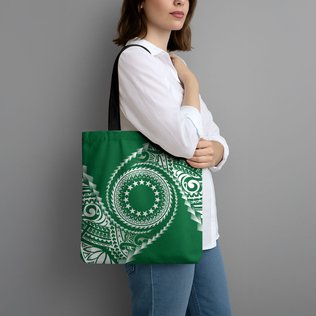 Cook Islands Gospel Day Tote Bag Green Tribal Curves LT05 - Polynesian Pride