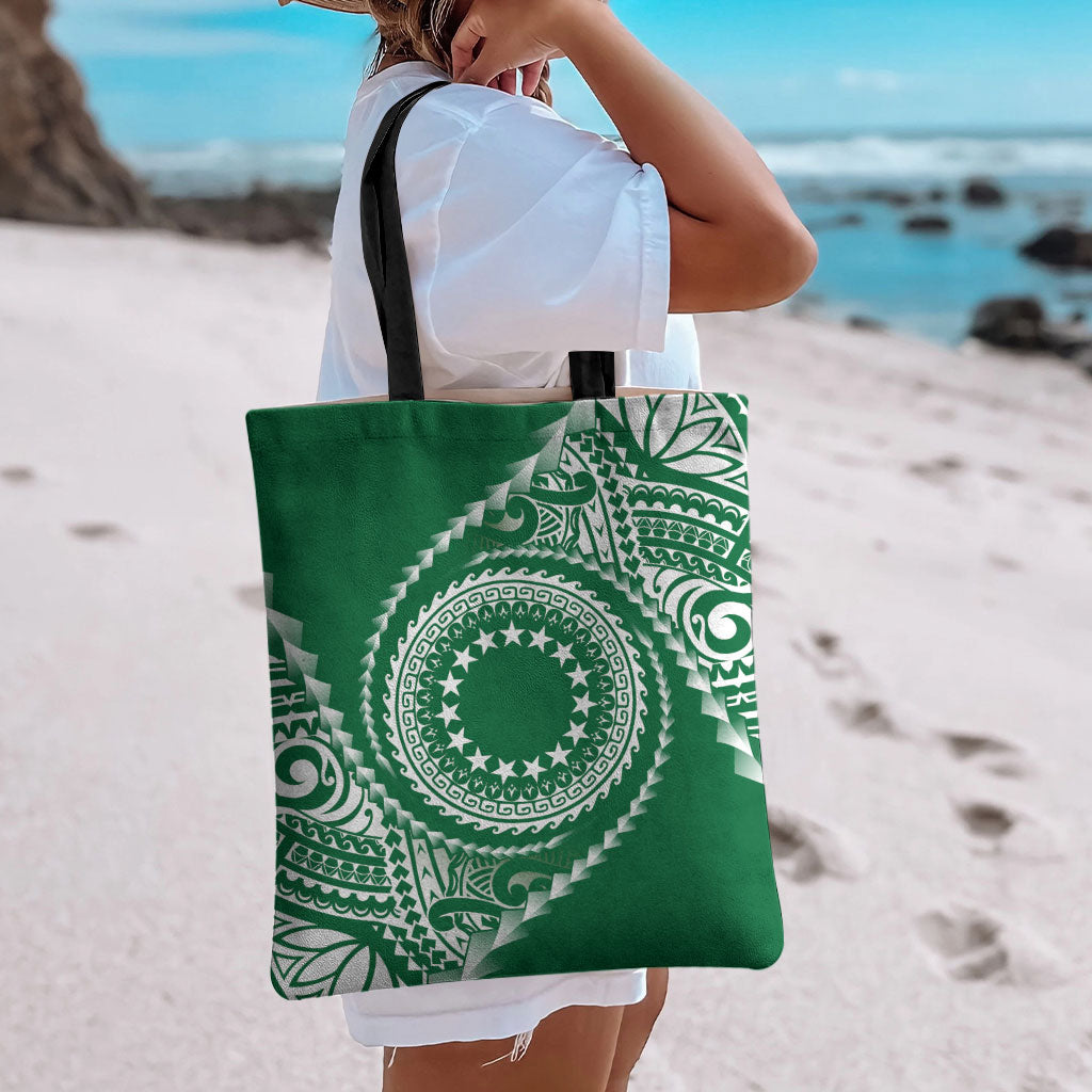 Cook Islands Gospel Day Tote Bag Green Tribal Curves LT05 - Polynesian Pride