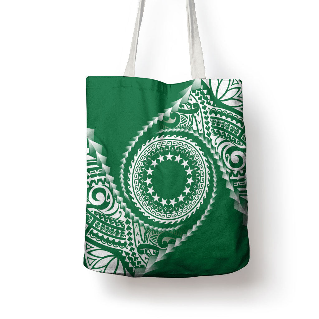 Cook Islands Gospel Day Tote Bag Green Tribal Curves LT05 - Polynesian Pride