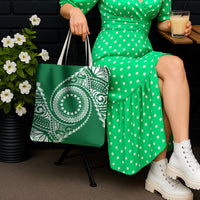 Cook Islands Gospel Day Tote Bag Green Tribal Curves LT05 - Polynesian Pride