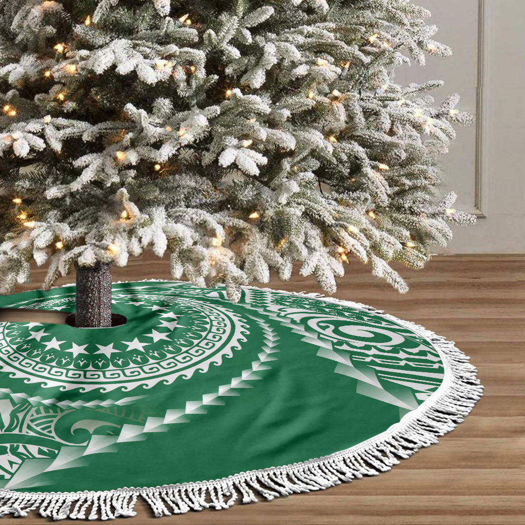 Cook Islands Gospel Day Tree Skirt Green Tribal Curves LT05 - Polynesian Pride