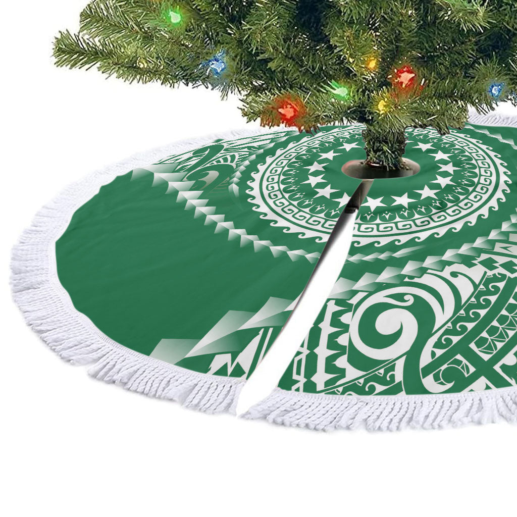 Cook Islands Gospel Day Tree Skirt Green Tribal Curves LT05 - Polynesian Pride