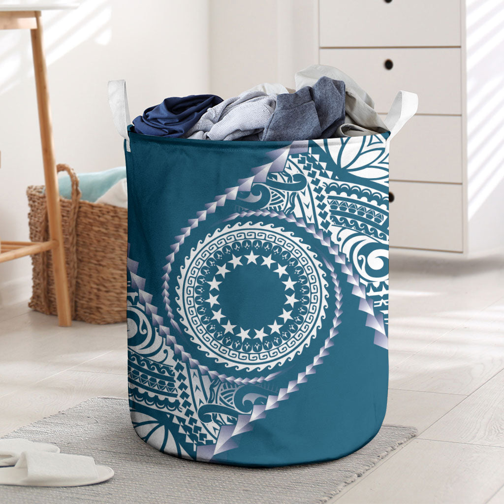 Cook Islands Gospel Day Laundry Basket Blue Tribal Curves LT05 Blue - Polynesian Pride