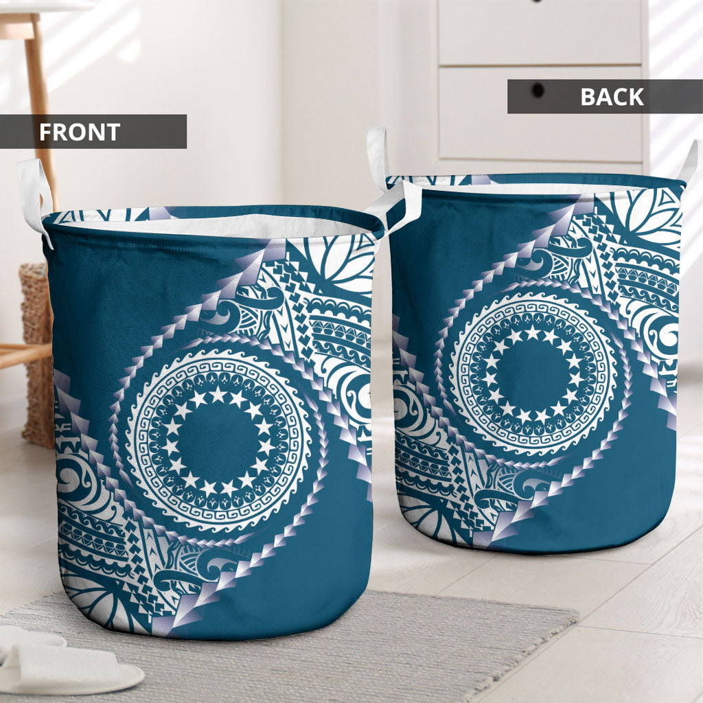 Cook Islands Gospel Day Laundry Basket Blue Tribal Curves LT05 - Polynesian Pride