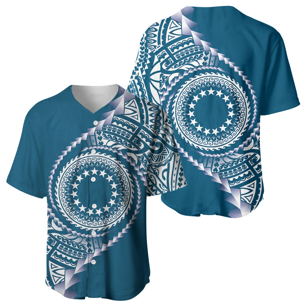 Cook Islands Gospel Day Baseball Jersey Blue Tribal Curves LT05 - Polynesian Pride