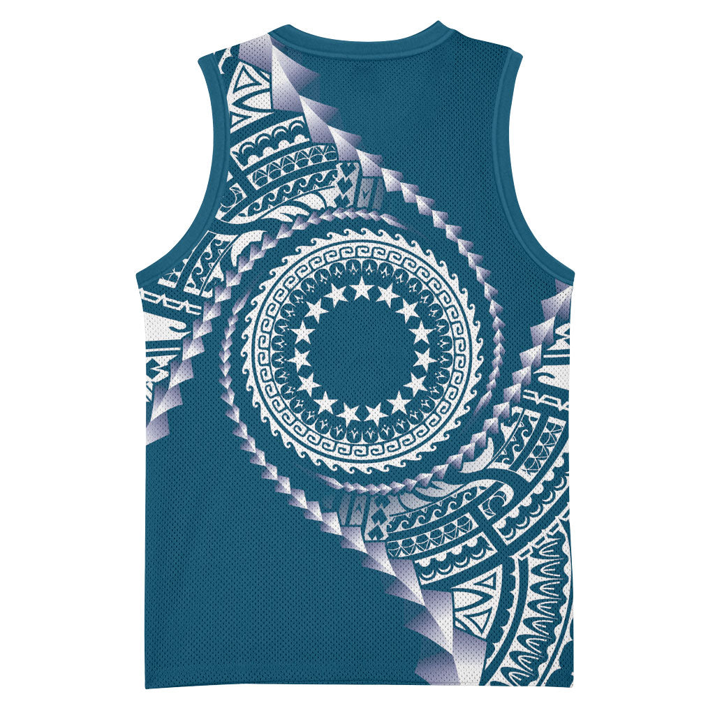 Cook Islands Gospel Day Basketball Jersey Blue Tribal Curves LT05 - Polynesian Pride