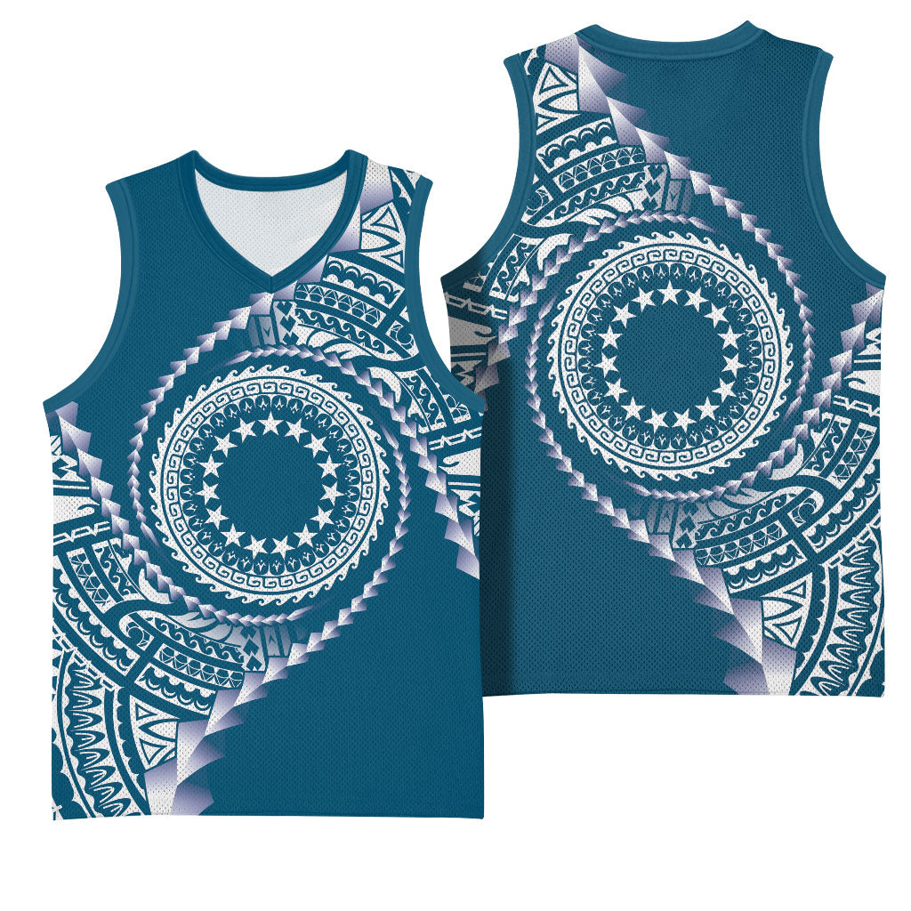 Cook Islands Gospel Day Basketball Jersey Blue Tribal Curves LT05 - Polynesian Pride