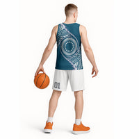 Cook Islands Gospel Day Basketball Jersey Blue Tribal Curves LT05 - Polynesian Pride