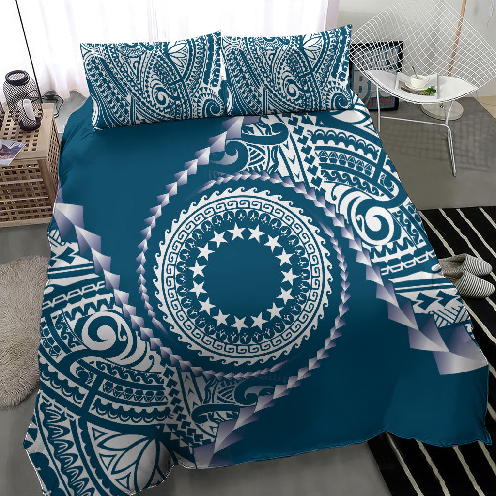 Cook Islands Gospel Day Bedding Set Blue Tribal Curves LT05 - Polynesian Pride
