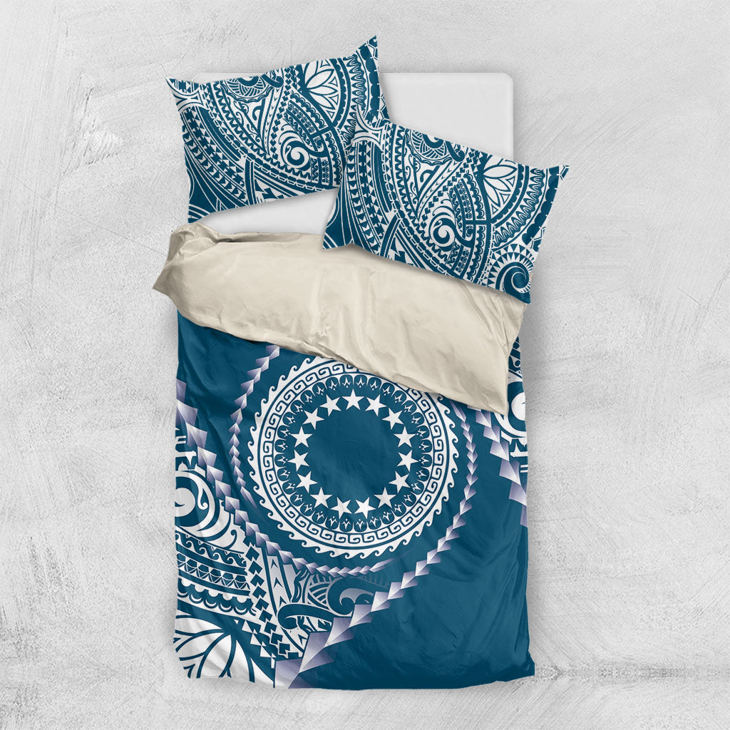 Cook Islands Gospel Day Bedding Set Blue Tribal Curves LT05 US Twin 172cm x 218cm Blue - Polynesian Pride