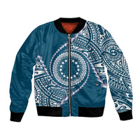 Cook Islands Gospel Day Bomber Jacket Blue Tribal Curves LT05 Unisex Blue - Polynesian Pride