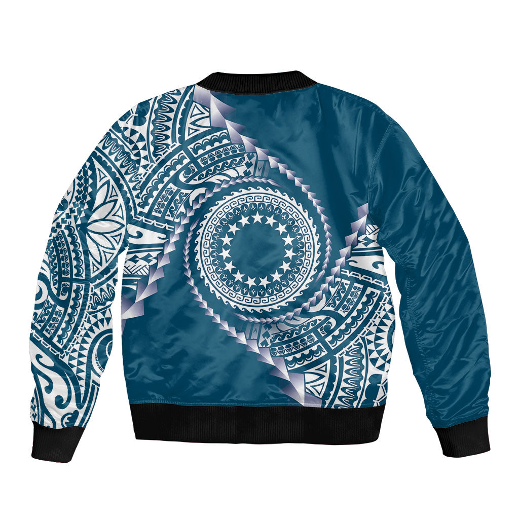 Cook Islands Gospel Day Bomber Jacket Blue Tribal Curves LT05 - Polynesian Pride