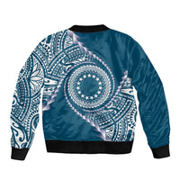 Cook Islands Gospel Day Bomber Jacket Blue Tribal Curves LT05 - Polynesian Pride