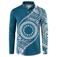 Cook Islands Gospel Day Button Sweatshirt Blue Tribal Curves LT05 Blue - Polynesian Pride