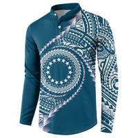 Cook Islands Gospel Day Button Sweatshirt Blue Tribal Curves LT05 - Polynesian Pride