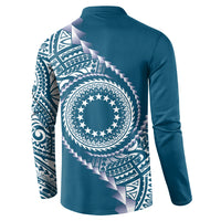 Cook Islands Gospel Day Button Sweatshirt Blue Tribal Curves LT05 - Polynesian Pride