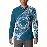 Cook Islands Gospel Day Button Sweatshirt Blue Tribal Curves LT05 - Polynesian Pride