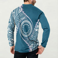Cook Islands Gospel Day Button Sweatshirt Blue Tribal Curves LT05 - Polynesian Pride