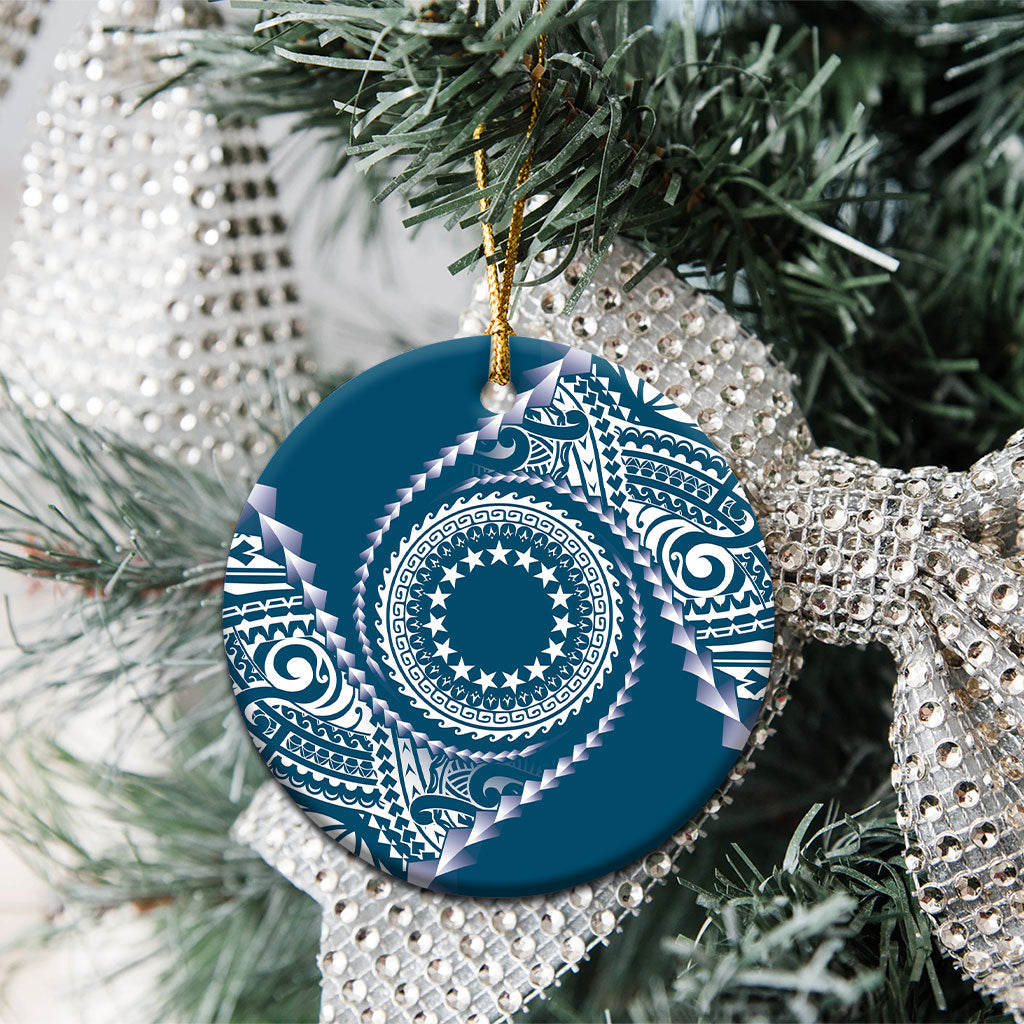 Cook Islands Gospel Day Ceramic Ornament Blue Tribal Curves LT05 - Polynesian Pride