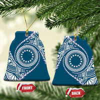Cook Islands Gospel Day Ceramic Ornament Blue Tribal Curves LT05 Bell Flake Blue - Polynesian Pride