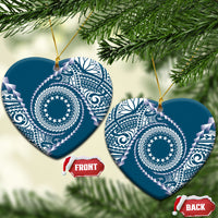 Cook Islands Gospel Day Ceramic Ornament Blue Tribal Curves LT05 Heart Blue - Polynesian Pride