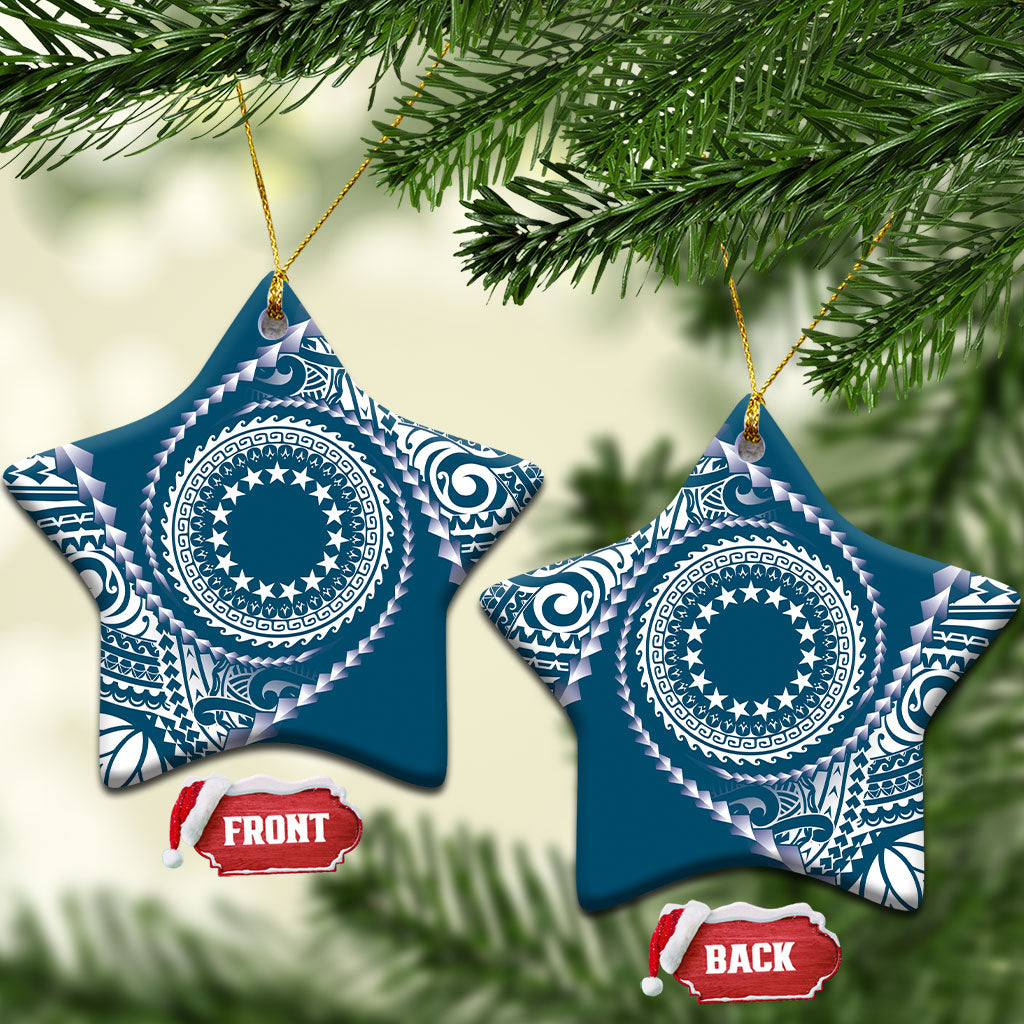 Cook Islands Gospel Day Ceramic Ornament Blue Tribal Curves LT05 Star Blue - Polynesian Pride