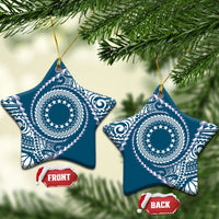 Cook Islands Gospel Day Ceramic Ornament Blue Tribal Curves LT05 Star Blue - Polynesian Pride