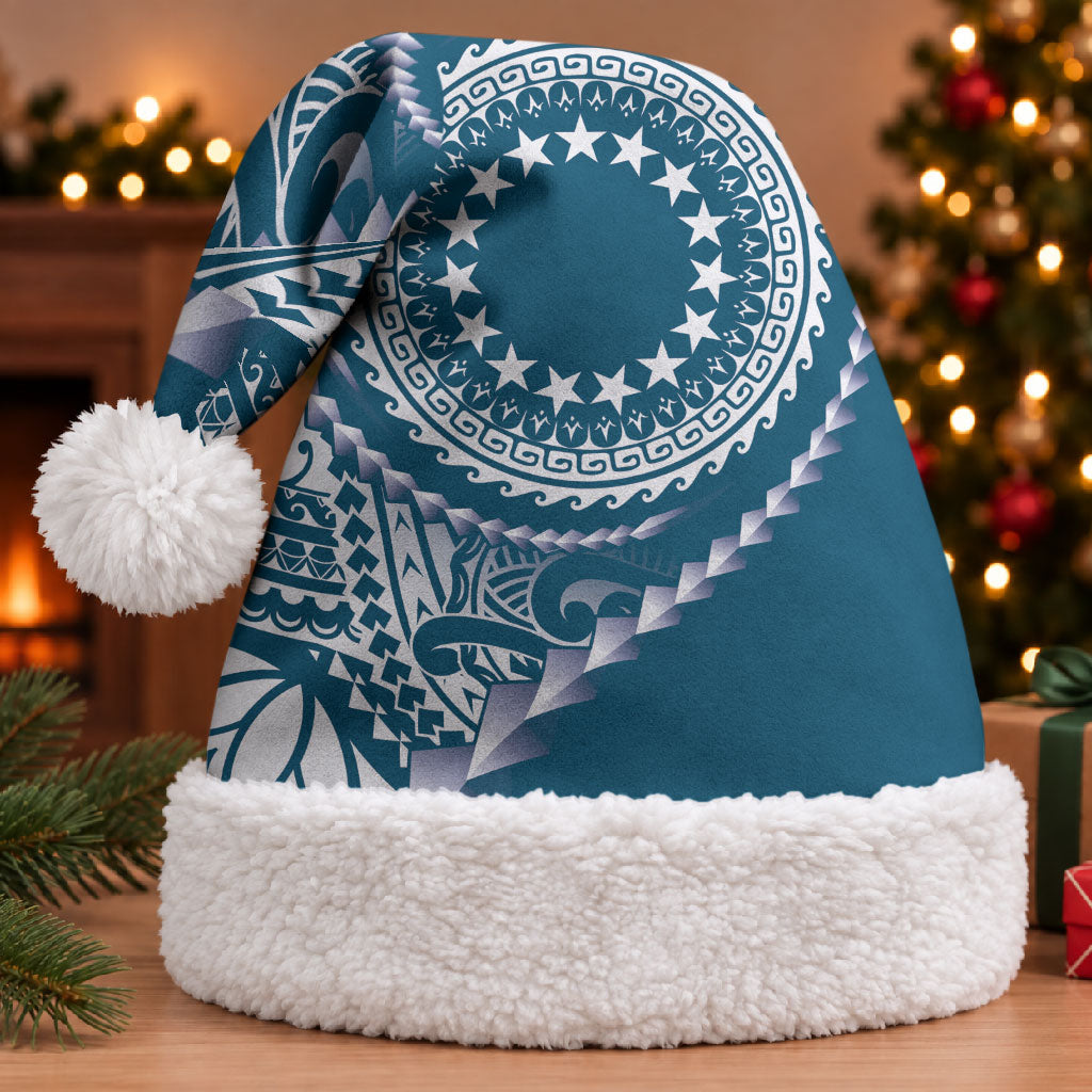 Cook Islands Gospel Day Christmas Santa Hat Blue Tribal Curves