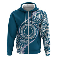 Cook Islands Gospel Day Hoodie Blue Tribal Curves LT05 Zip Hoodie Blue - Polynesian Pride