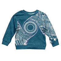 Cook Islands Gospel Day Kid Ugly Christmas Sweater Blue Tribal Curves LT05 Kid Blue - Polynesian Pride