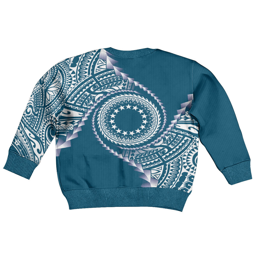 Cook Islands Gospel Day Kid Ugly Christmas Sweater Blue Tribal Curves LT05 - Polynesian Pride