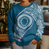 Cook Islands Gospel Day Kid Ugly Christmas Sweater Blue Tribal Curves LT05 - Polynesian Pride