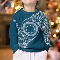 Cook Islands Gospel Day Kid Ugly Christmas Sweater Blue Tribal Curves LT05 - Polynesian Pride