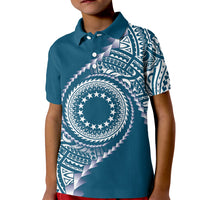Cook Islands Gospel Day Kid Polo Shirt Blue Tribal Curves LT05 Kid Blue - Polynesian Pride