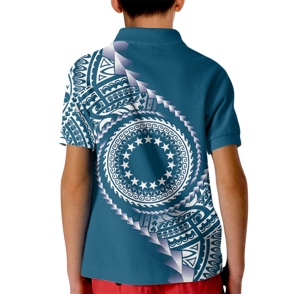 Cook Islands Gospel Day Kid Polo Shirt Blue Tribal Curves LT05 - Polynesian Pride