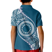 Cook Islands Gospel Day Kid Polo Shirt Blue Tribal Curves LT05 - Polynesian Pride