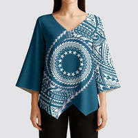 Cook Islands Gospel Day Kimono Sleeve Blouse Blue Tribal Curves LT05 - Polynesian Pride