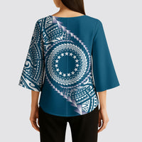 Cook Islands Gospel Day Kimono Sleeve Blouse Blue Tribal Curves LT05 - Polynesian Pride