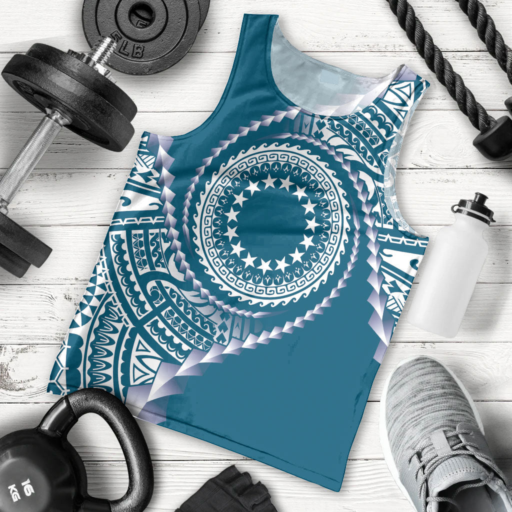 Cook Islands Gospel Day Men Tank Top Blue Tribal Curves LT05 - Polynesian Pride